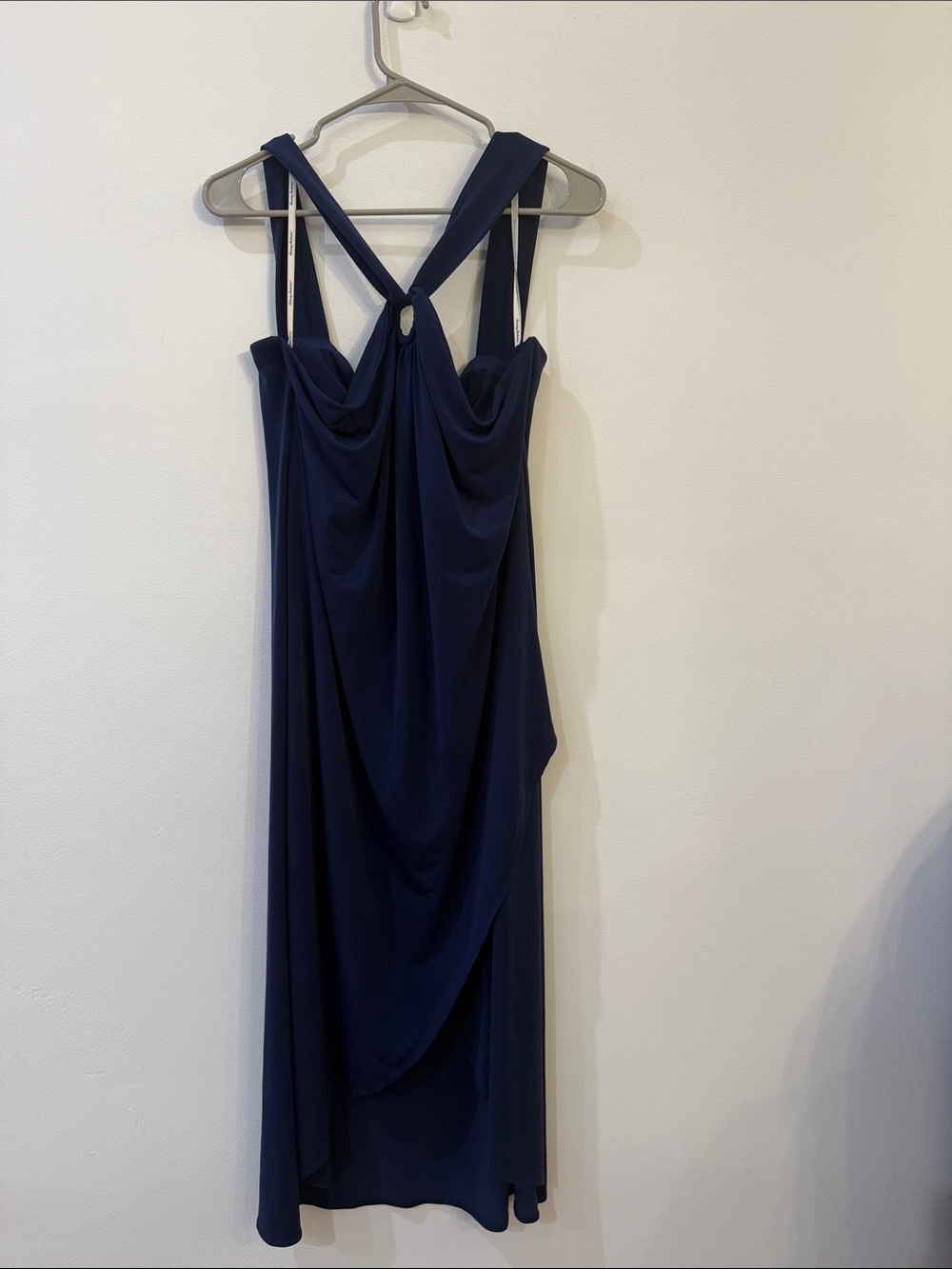 Tommy Bahama Navy Draped Midi Dress with Twist-Back Straps